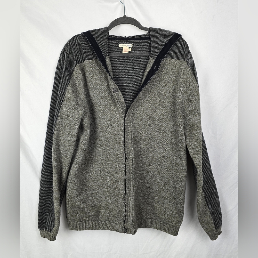 Carbon 2 Cobalt Sweater Mens Large Hooded Cardigan Gray Green Cotton Button Down